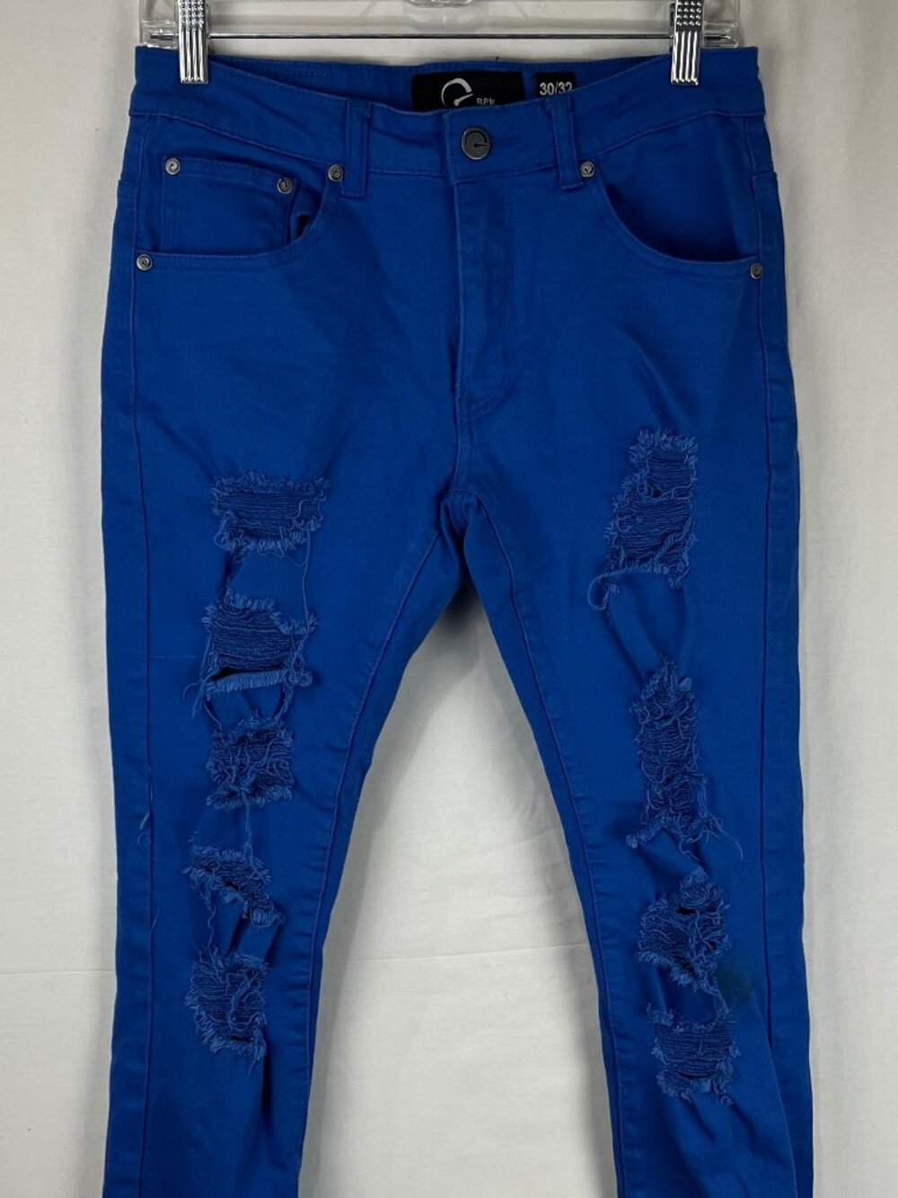 GUC RPM Mens Distressed Skinny Jeans Cobalt Royal Blue Ripped Denim 30x32